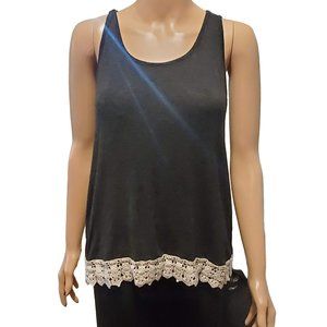 Stony Apparel Sz S Rayon Blend Gray Soft Crossover Back Tank with Lace Edging